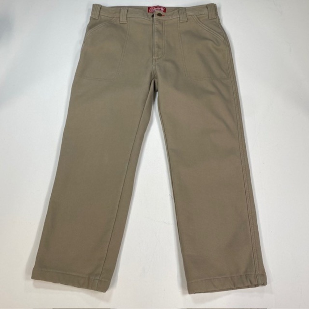 Coleman Mens Lined‎ Work Pants Tan Carpenter Cargo Style 34x26 Cotton Spandex